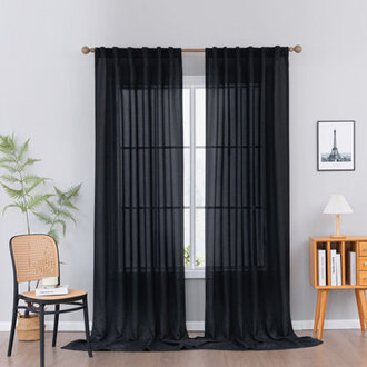 Dabachi Linen Textured Semi-Sheer Back Tab Curtain Pair
