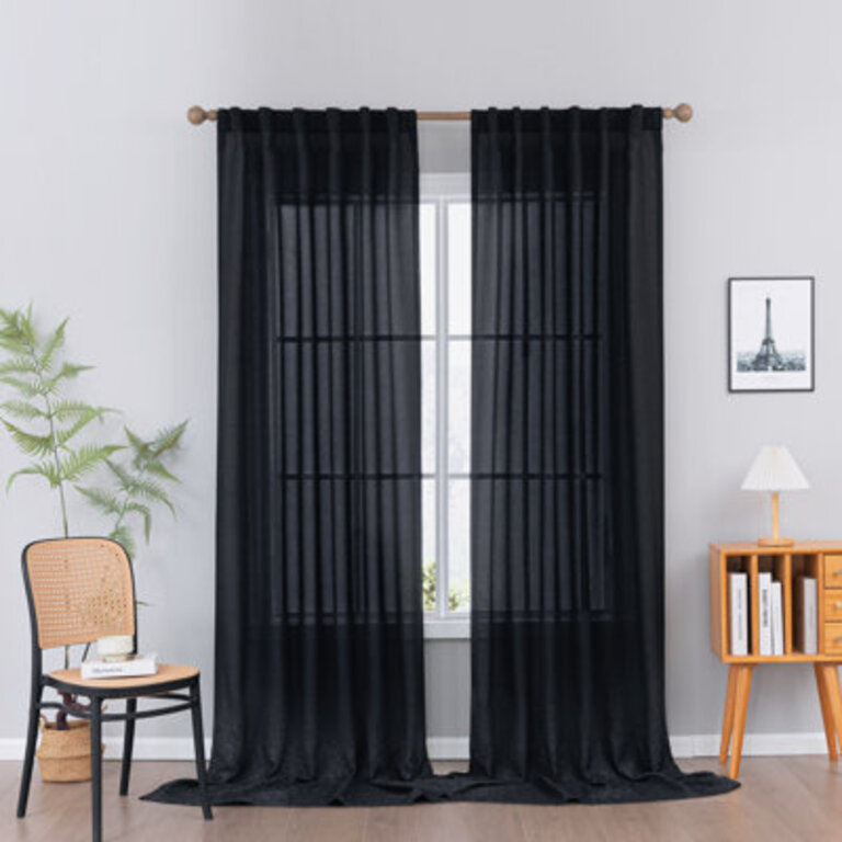 Dabachi Linen Textured Semi-Sheer Back Tab Curtain Pair