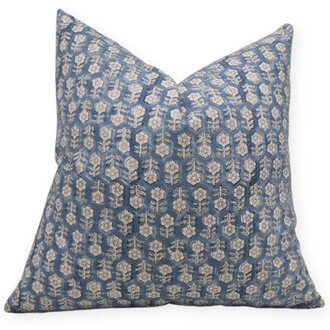 Fabritual Block Print Duck Canvas  Throw Pillow Covers  Tulsi Buti Blue