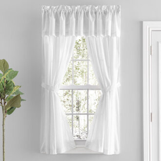 Blandford Premium 100 Cotton Solid Hemstitch Semi-Sheer Rod Pocket Curtain Panels with Tie-Backs
