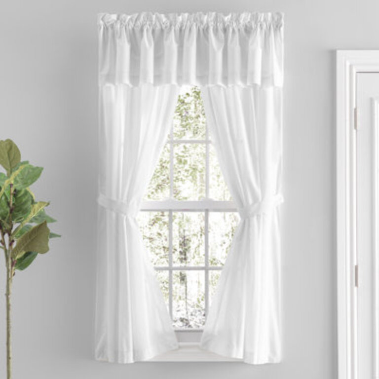 Blandford Premium 100 Cotton Solid Hemstitch Semi-Sheer Rod Pocket Curtain Panels with Tie-Backs