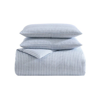 Eddie Bauer Ticking Stripe Navy Cotton Percale Duvet Cover Set