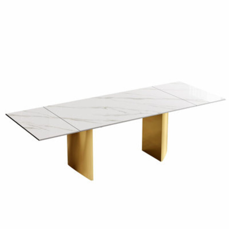 Myrasol 9 - Piece Dining Table Set With 9448 Extendable Sintered Stone Dining Table with 8 Fabric Chairs Dining For 8-10