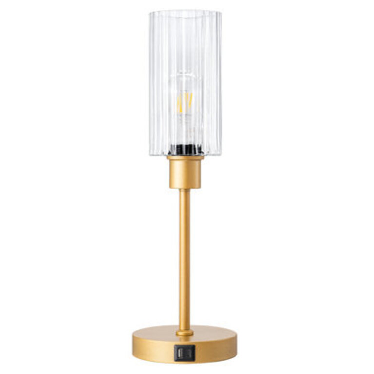 Dimmable Glass Table Lamp with Touch Control and USB Ports