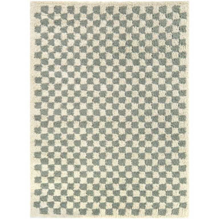 Walker Checkered SageCream Shag Area Rug