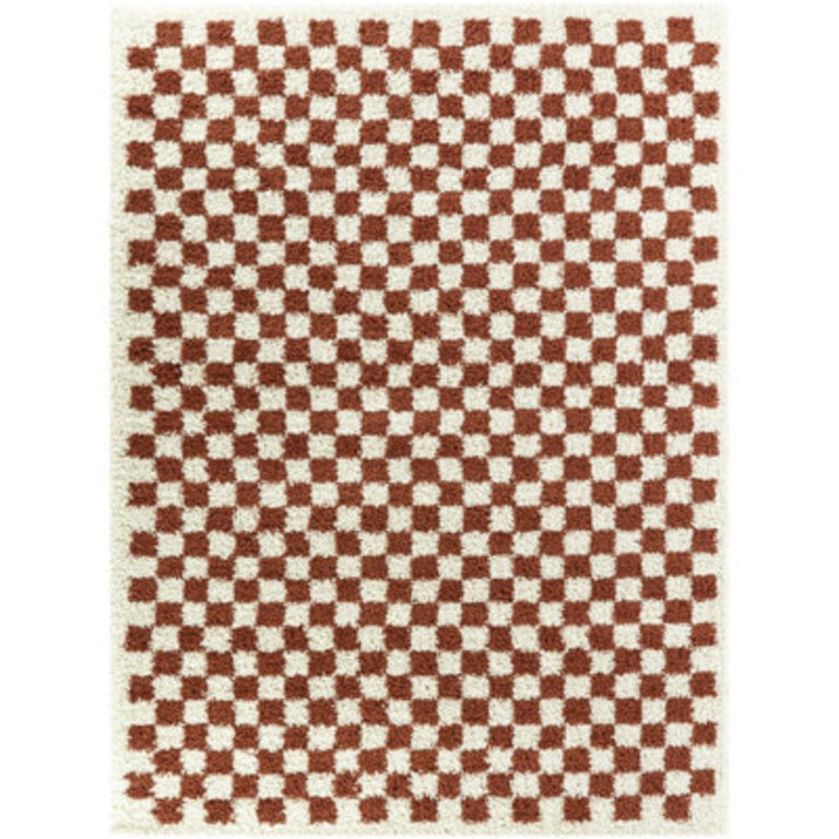 Walker Checkered Burnt OrangeCream Shag Area Rug