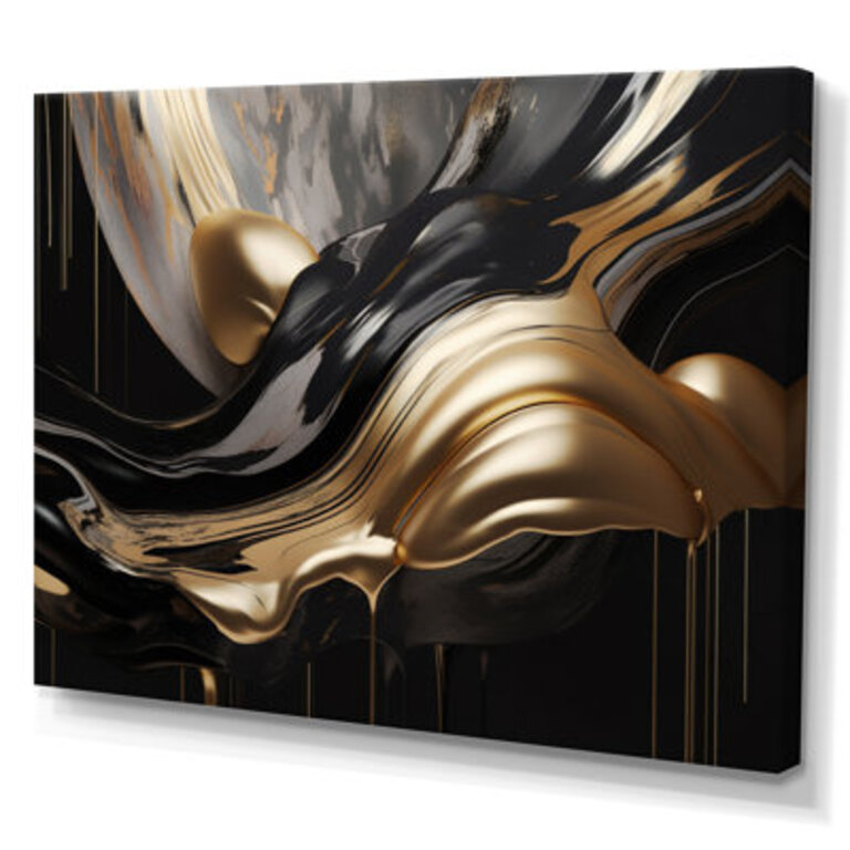 Gold And Black Captivating Marble II - Abstract Marble Canvas Print Wall Art