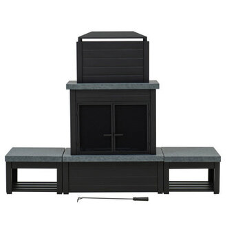 Sunjoy Outdoor Fireplace Patio Wood Burning Steel Fireplace with Chimney Log Holders Fireplace Tool and PVC Cover