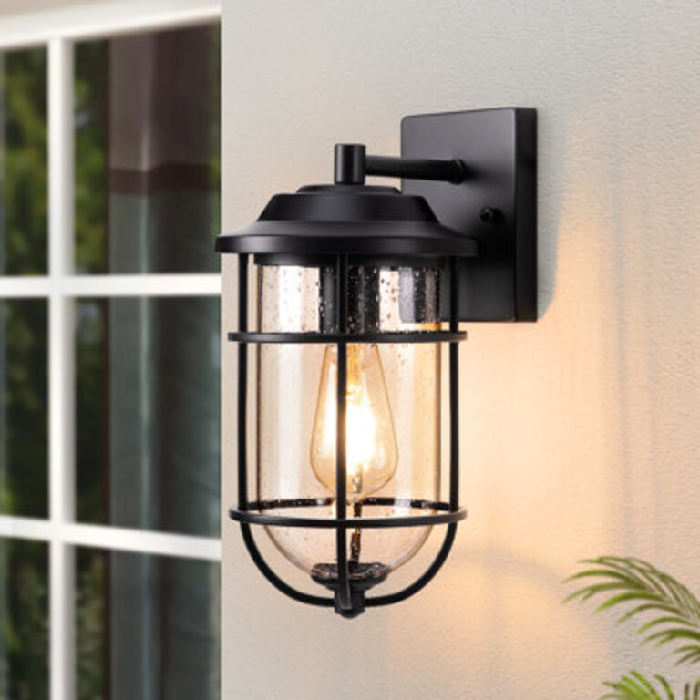 Wimborne Black 13 H Seeded Glass Outdoor Wall Light