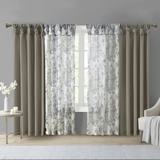Rivau Faux Silk Lined Twist Tab Single Window Curtain Panel with Privacy Lining Room Darkening
