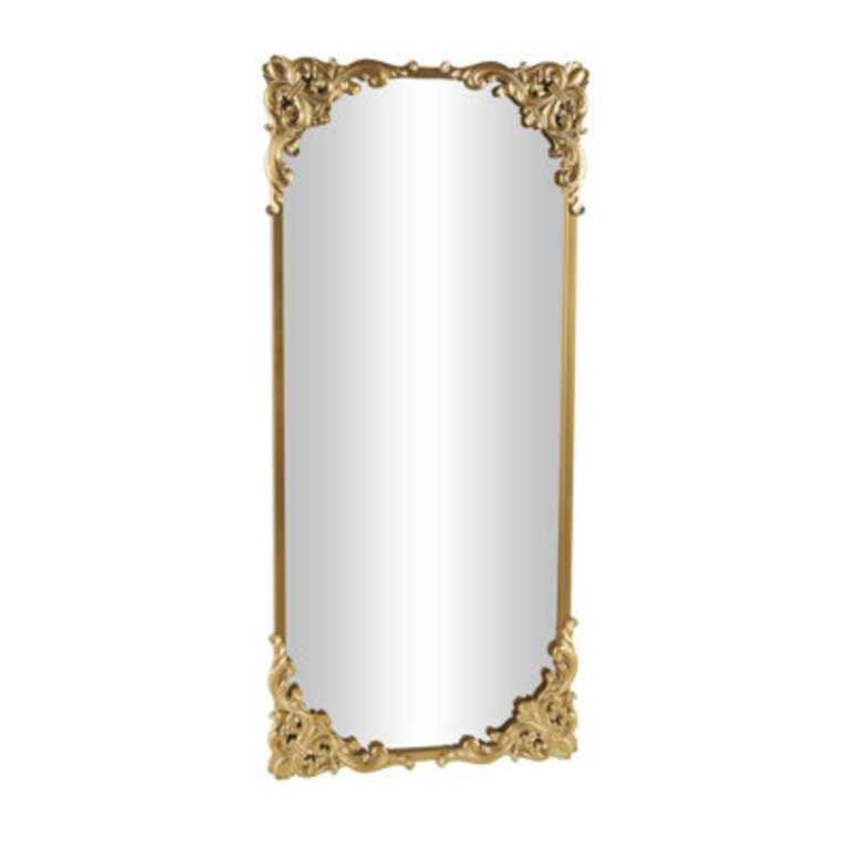 Hessie Gold Metal Scroll Tall Ornate Arched Baroque Room Floor Mirror 28 x 1 x 48
