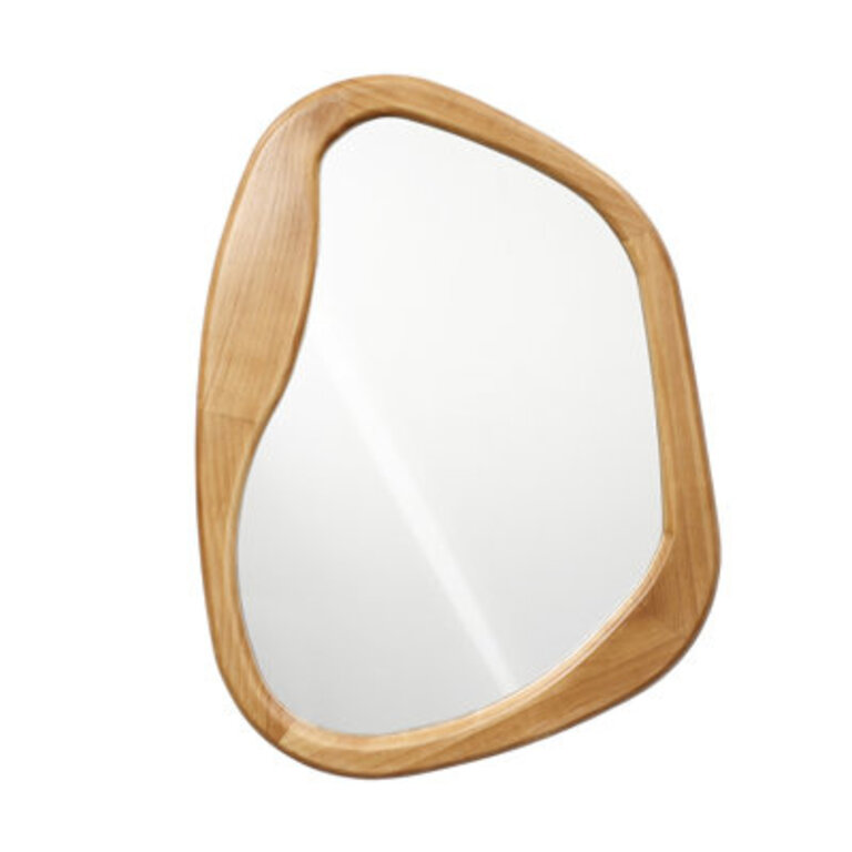 Asymmetrical Pine Wood Frame Wall Mirror