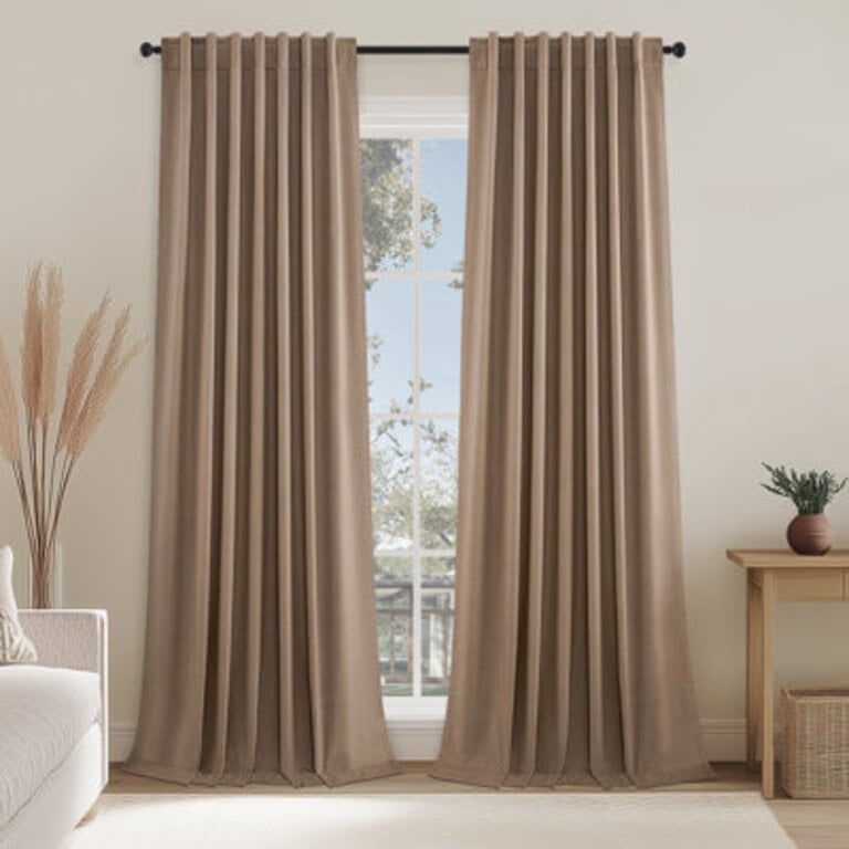 Dennan 100 Blackout Thermal Insulated Linen DrapesBack Tab Hooks Drapes Set of 2With Hooks