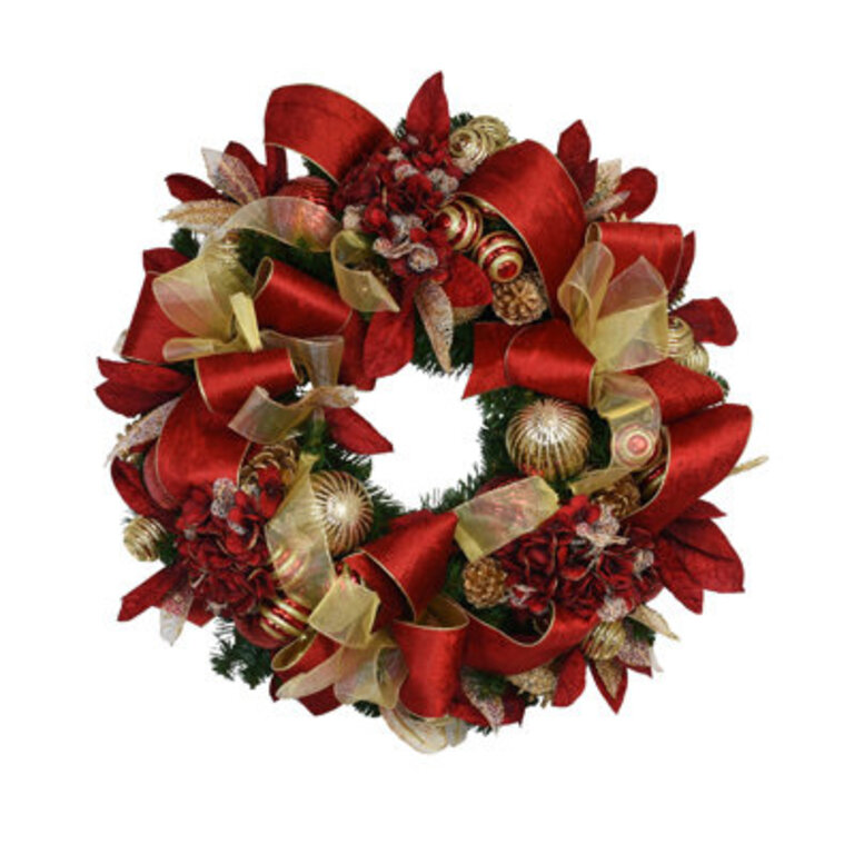 Johnavan 32 Holiday Wreath with Hydrangeas Pinecones Ornaments and Bows