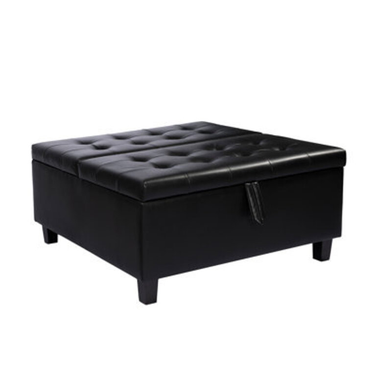 Ciara 3543 Wide Button Tufted Square Storage Ottoman Upholstered Lift Top Large Ottoman Coffee Table