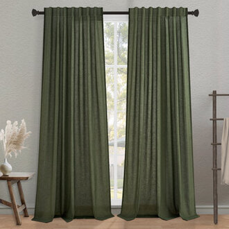 Cotton Linen Blended Light Filtering CurtainBack Tab Hooks  Drapes Set of 2With Hooks