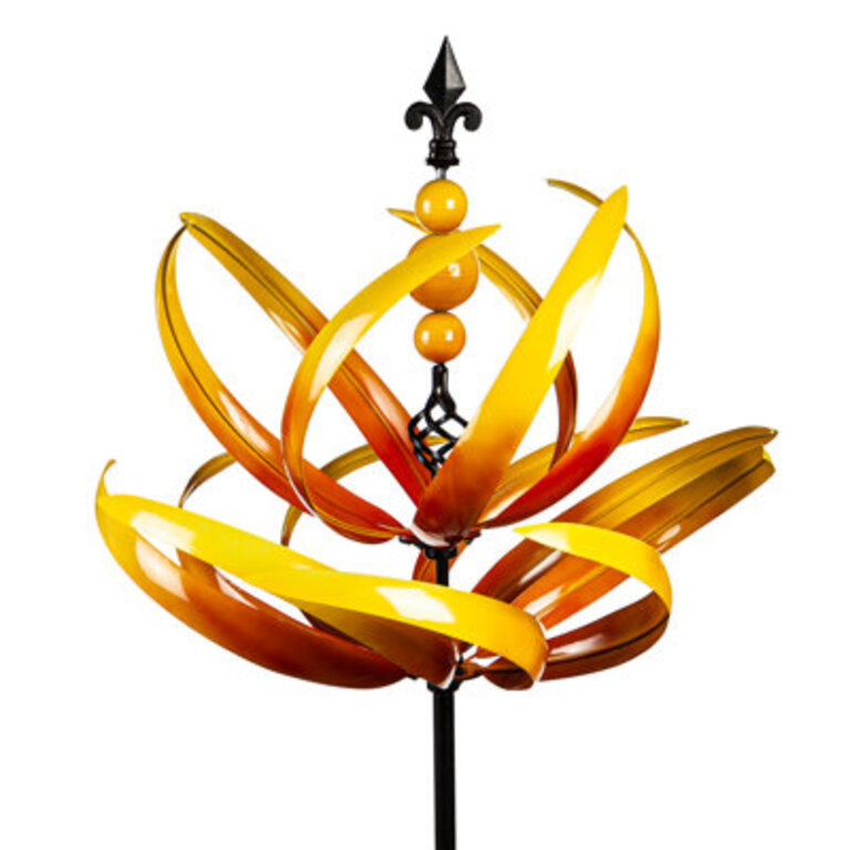 Hugley 91H Yellow Lotus Kinetic Wind Spinner Garden Stake