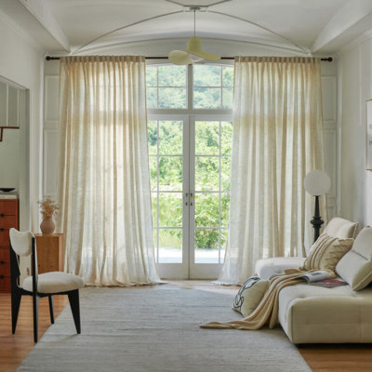 Draycott Polyester Linen Textured Light Filtering Semi-Sheer Back Tab Curtain PairSet of 2