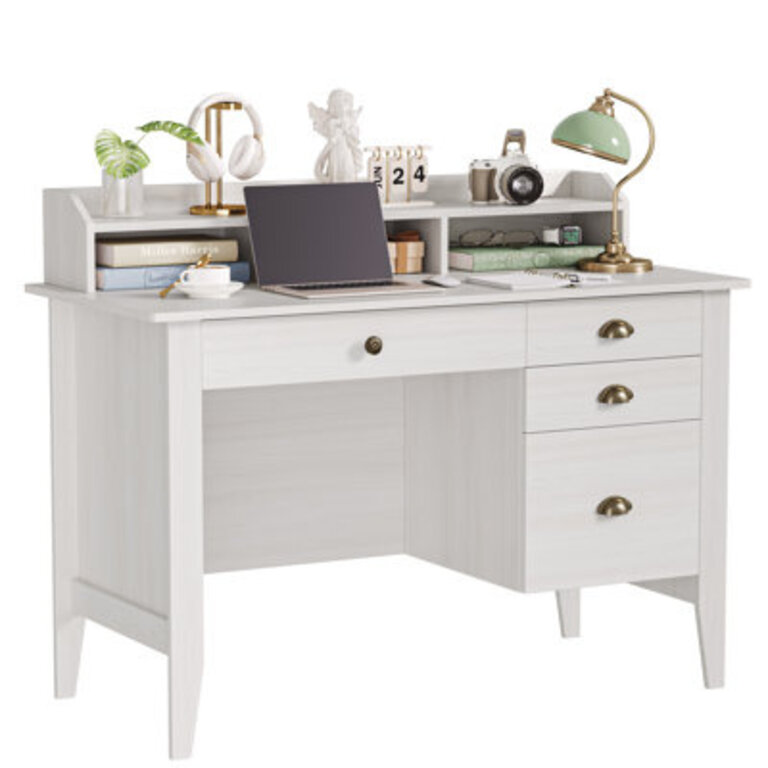 Hambrook 472 W Writing Desk with Hutch All-in-One Computer Desk with File Drawers