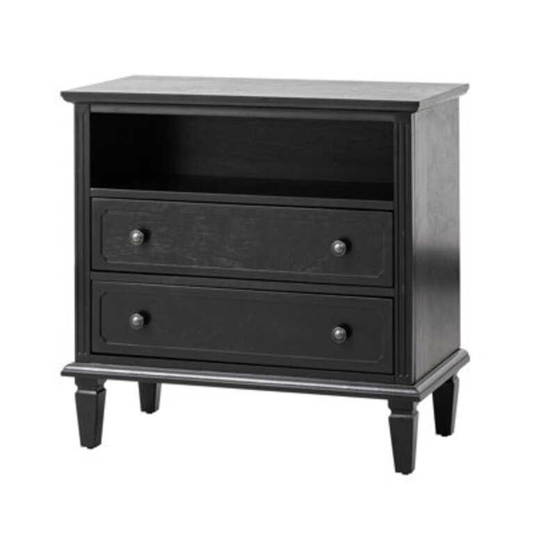 Amberlyn 282W Traditional 2-Drawer Nightstand with Charging Station and Solid Wood Legs and Open Shelf