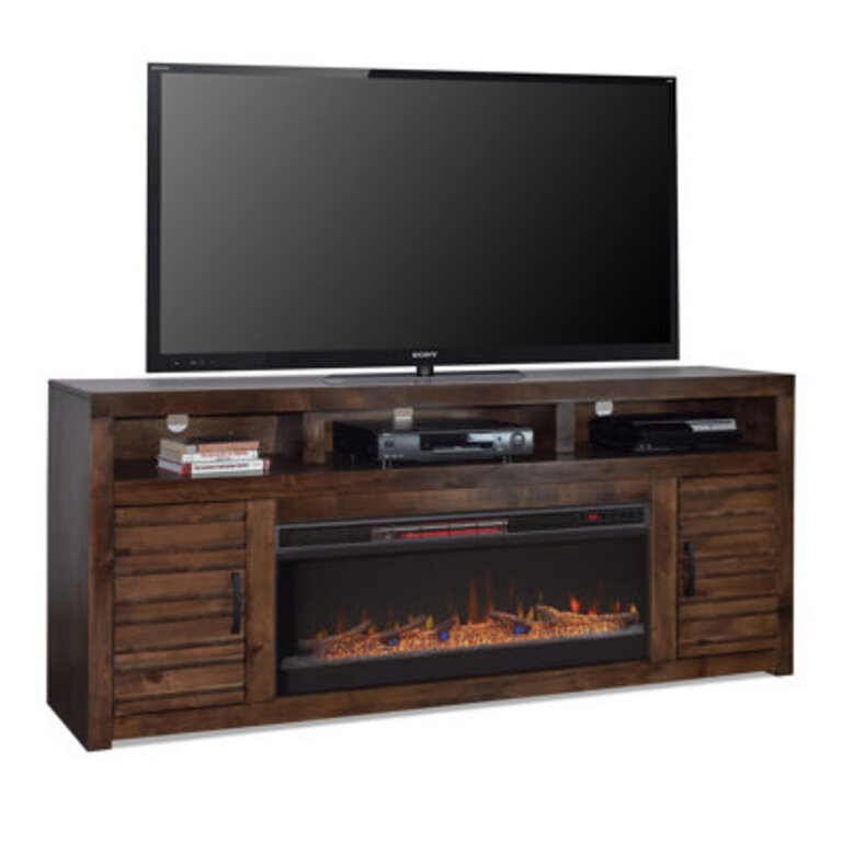 Geonna 78 inch Electric Fireplace TV Stand Console for TVs up to 90 inches Whiskey Brown Finish