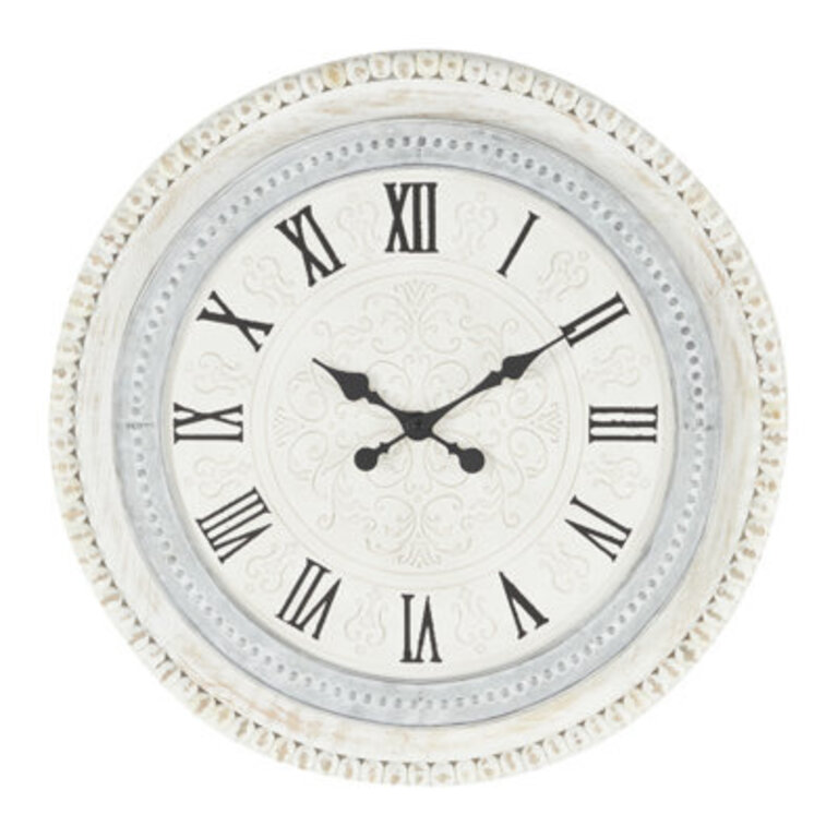 Fontanel White Wood Carved Beading Wall Clock 22 x 1 x 22