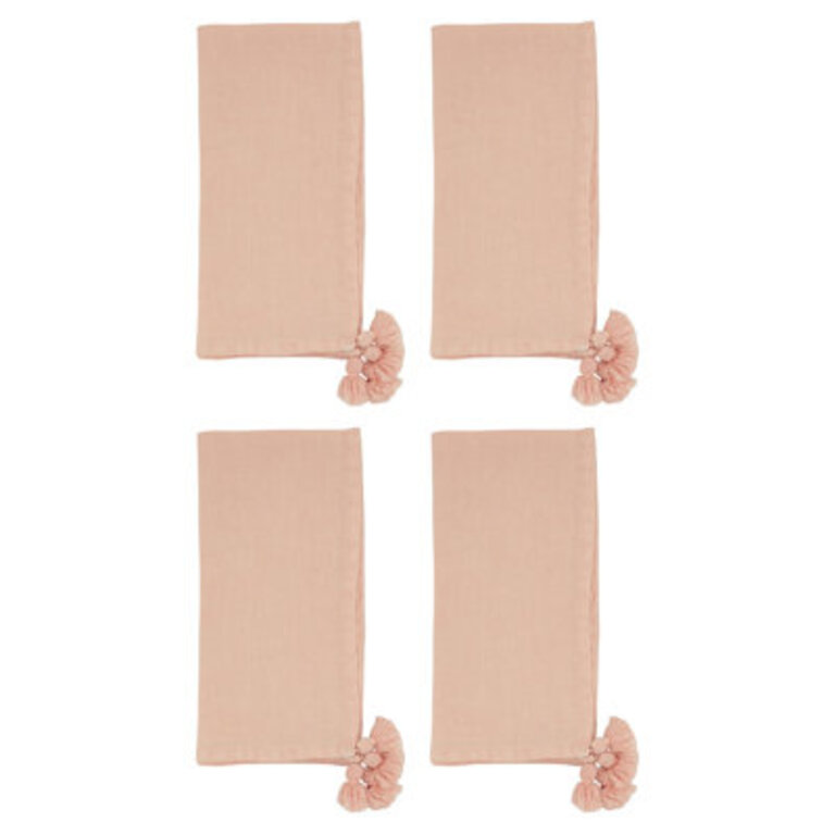Tasseled Corners 4 Piece Linen Napkin Set