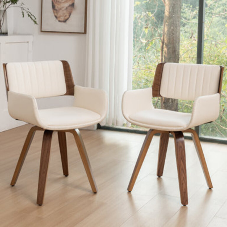 Faux Leather Upholstered Swivel Dining Armchairs