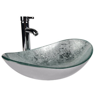 Beyo Glass Hand Hammered Oval Vessel Bathroom Sink with Faucet
