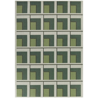 Kamran Rectangle Geometric Machine Woven Polypropylene Indoor  Outdoor Area Rug in GreenGray