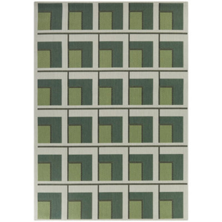 Kamran Rectangle Geometric Machine Woven Polypropylene Indoor  Outdoor Area Rug in GreenGray