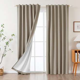 Vishrut Linen Blended Slub Textured 100 Blackout Back Tab Curtain Pair