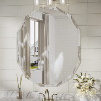 Pearlette Oval Beveled Frameless Bathroom Vanity Mirror Decorative Wall Accent Mirror