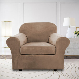 Rich Velvet Stretch 2 Pieces Box Cushion Armchair Slipcover with 1 Cushion Cover Furniture Protector Couch  Machine Washable
