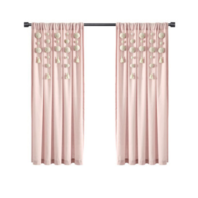 Tassel Window Solid Cotton Blend Semi-Sheer Rod Pocket Single Curtain Panel
