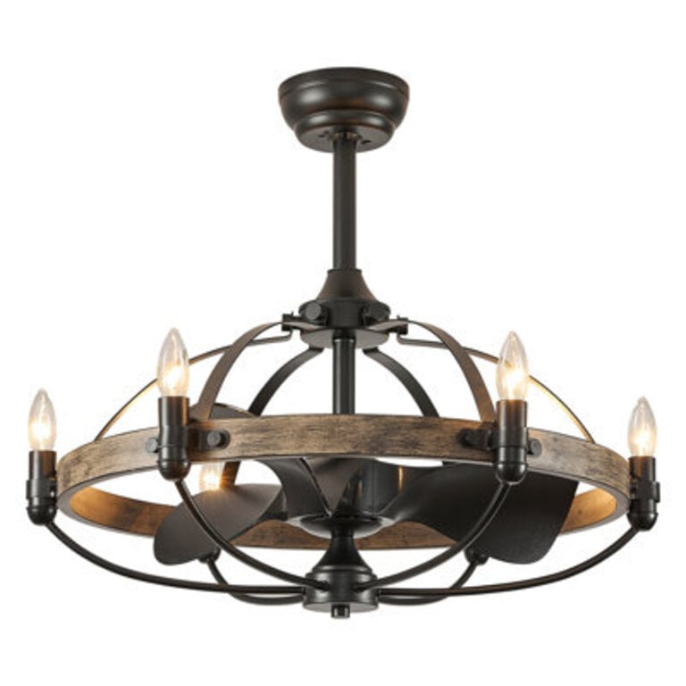 Arezo 2717 Classic Black Caged Farmhouse Ceiling Fan With Light Kit And Remote Control