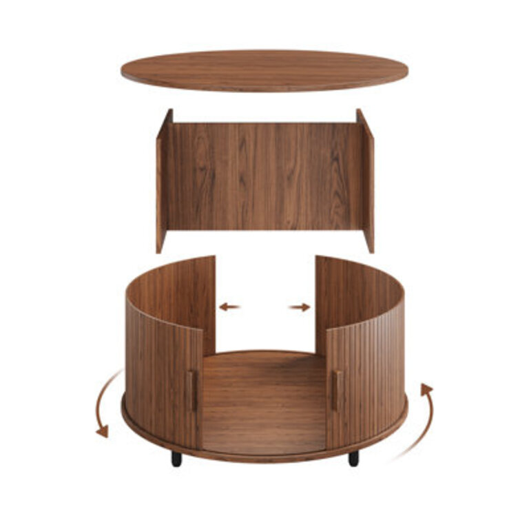 315 Modern Round Coffee Table With 360 Curved Sliding Door
