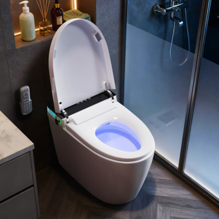 BCAN Smart Toilet with Tankless Bidet Wash Auto Open Lid 128 Gallons Auto Dual Flush Heat Seat Warm WashDryer Soft Closing Remote Control