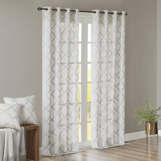 Fretwork Print Grommet Top Single Window Curtain Panel