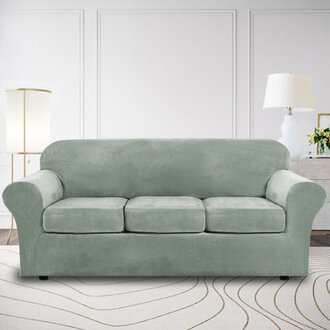 Modern Soft Velvet Plush 4 Piece High Stretch Sofa Slipcover Furniture Protector Luxury Thick Velvet Sofa Cover for 3 Cushion Couch Machine Washable