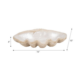 Bequette Resin Polyresin Coastal Decorative Clam Shell Bowl with Sculptural Wavy Rim - Elegant Modern Accent Bowl for Display or Storage - Stylish Textured Centerpiece for Home Decor