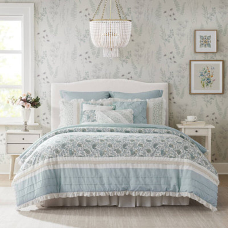 Dawn Standard Cotton Reversible Traditional 9 Piece Comforter Set Size: Queen Comforter + 8 Additional Pieces, Color: Aqua