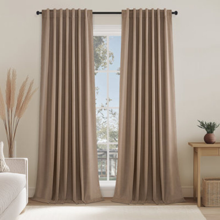 Dennan 100 Blackout Thermal Insulated Linen DrapesBack Tab Hooks Drapes Set of 2With Hooks