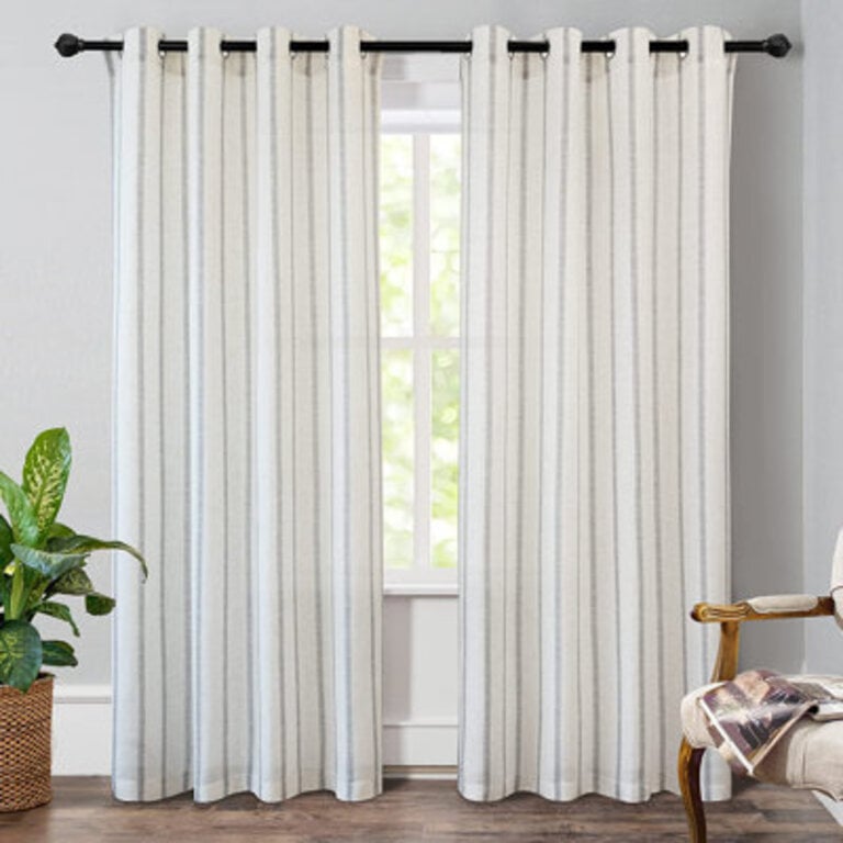 Jeanenia  Farmhouse Vertical Striped Linen Blend Textured Light Filtering Semi Sheer Curtains for Living Room Bedroom