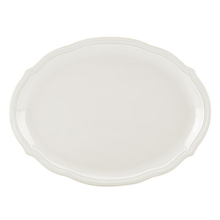 French Perle Bead White Bead Oval Platter