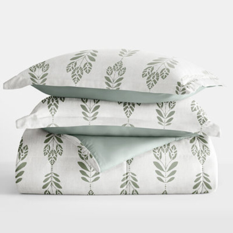 All Season Down-Alternative Reversible Comforter Set in Botanical Sage Green