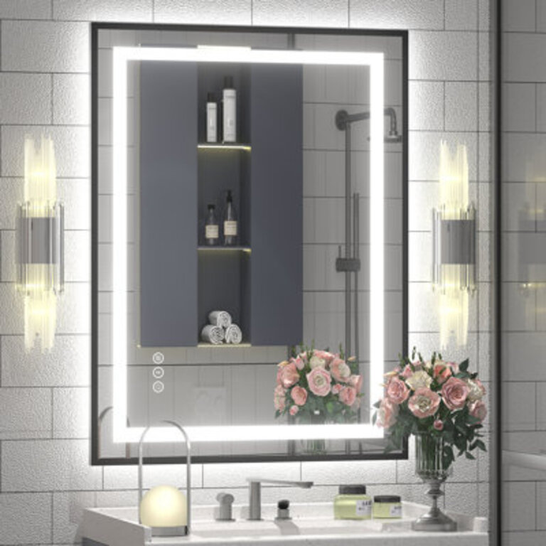 Aevar UL Certified Front  Back LED Anti-Fog Tempered Glass Framed BathroomVanity Mirror with 3-Year Warranty