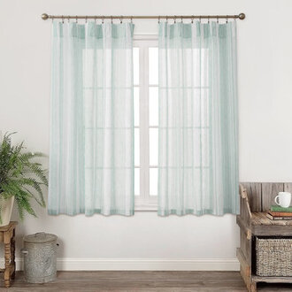 Farmhouse Striped Tufted Rod Pocket Sheer Curtain Pair