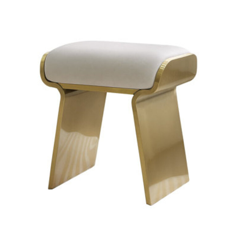 Modern Beige Backless Vanity Stool Accent stools Accent Chair Leath-aire Upholstery Stainless Steel Frame