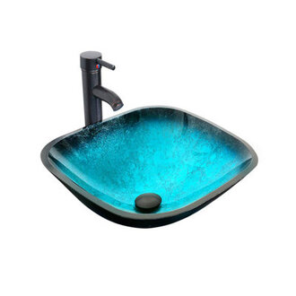 Handmade 16 Square Glass Vessel Bathroom Sink with Water Saving Faucet